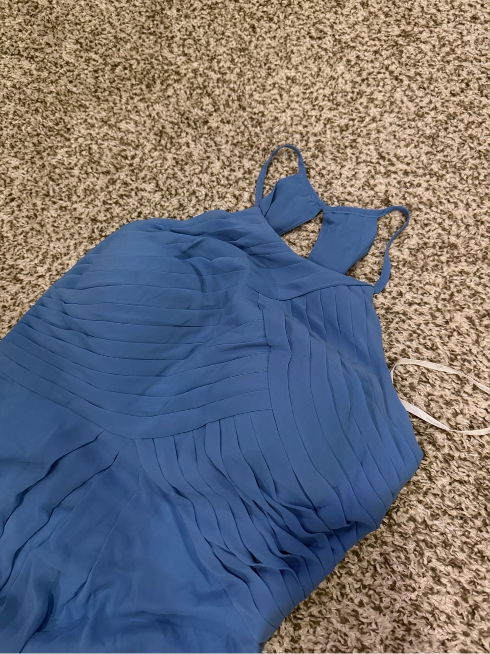 Blue Pleated Halter Evening Dress